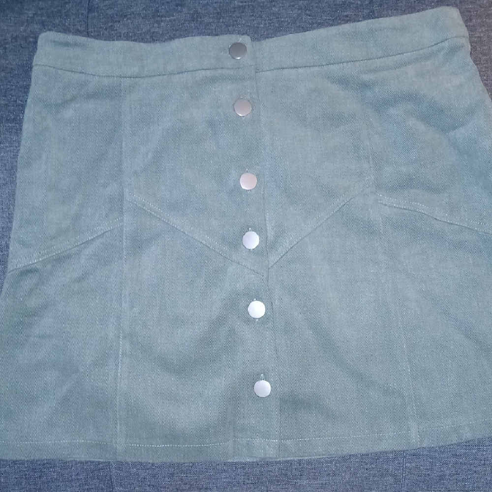 She + Sky Mint Button-Up Mini Skirt